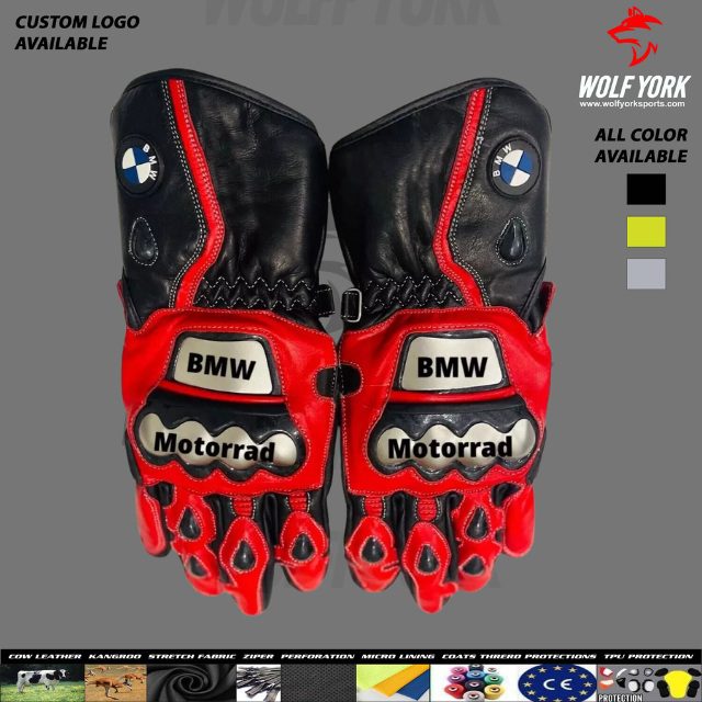 BMW Motorrad Racing Leather Motorbike Gloves Red-Black